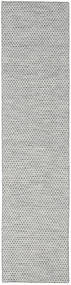  80X340 Geometric Small Kilim Honey Comb Rug - Light Grey Wool
