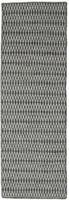  80X240 Plain (Single Colored) Small Kilim Long Stitch Rug - Black/Grey Wool