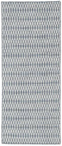  80X200 Plain (Single Colored) Small Kilim Long Stitch Rug - Blue Wool