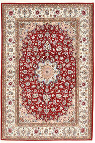 イスファハン 絹の縦糸 絨毯 132X198 ペルシャ ダークレッド/茶色 小