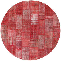  Ø 300 Tapete Patchwork Moderno Redondo Vermelho Grande (Lã, Turquia) Carpetvista