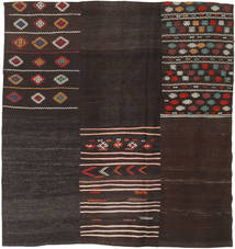 Tapete Kilim Patchwork 196X209 Quadrado Castanho/Vermelho Escuro (Lã, Turquia)