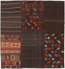 Kelim Patchwork Teppich 206X217 Quadratisch Braun/Rot Wolle, Türkei Carpetvista