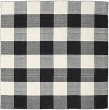 Check Kilim 200X200 ブラック/ホワイト チェック 正方形 ウール 絨毯