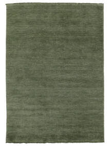  200X300 Plain (Single Colored) Handloom Fringes Rug - Forest Green Wool
