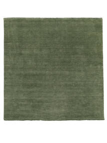  250X250 Einfarbig Groß Handloom Fringes Teppich - Waldgrün Wolle