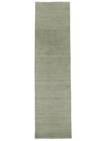 Handloom Fringes 80X300 Small Light Green Plain (Single Colored) Runner Wool Rug 