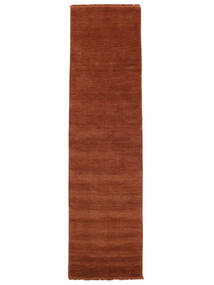 Handloom Fringes 80X300 Small Rust Red Plain (Single Colored) Runner Wool Rug
