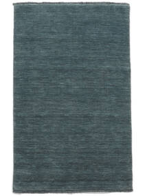 Handloom Fringes 100X160 Small Dark Teal Plain (Single Colored) Wool Rug