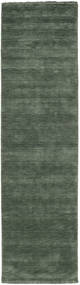  80X300 Plain (Single Colored) Small Handloom Fringes Rug - Forest Green Wool