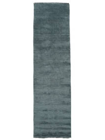 Handloom Fringes 80X300 Small Dark Teal Plain (Single Colored) Runner Wool Rug 