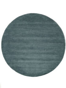 Handloom Ø 150 Small Dark Teal Plain (Single Colored) Round Wool Rug