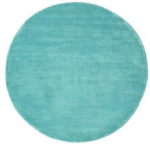 Handloom Ø 150 Small Turquoise Plain (Single Colored) Round Wool Rug