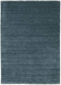 Handloom Fringes 140X200 Small Dark Teal Plain (Single Colored) Wool Rug
