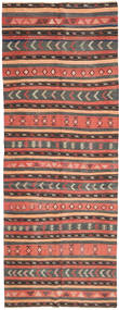 152X403 Tapis D'orient Kilim De Couloir Rouge/Gris Foncé (Laine, Perse/Iran) Carpetvista
