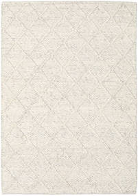  140X200 Checkered Small Rut Rug - Light Grey/Cream White Wool