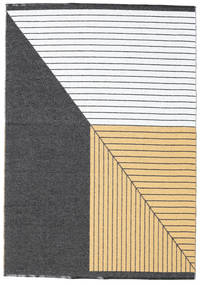 Diagonal インドア/アウトドア用ラグ 洗える 150X210 小 ブラック/イエロー 幾何学模様 プラスチック絨毯
