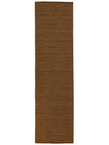  80X300 Plain (Single Colored) Small Kilim Loom Rug - Brown Wool