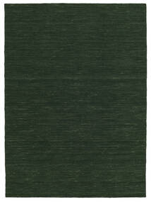  140X200 Plain (Single Colored) Small Kilim Loom Rug - Forest Green Wool