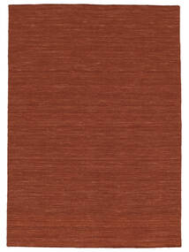  140X200 Jednobarwny Mały Kilim Loom Dywan - Rdzawa Czerwień Wełna