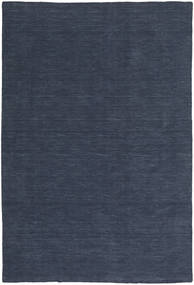  200X300 Plain (Single Colored) Kilim Loom Rug - Navy Blue Wool