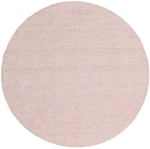 Kelim Loom Ø 200 Light Pink Plain (Single Colored) Round Wool Rug