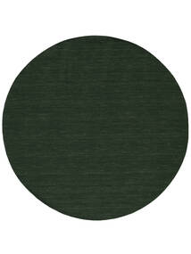  Ø 200 Plain (Single Colored) Kilim Loom Rug - Forest Green Wool
