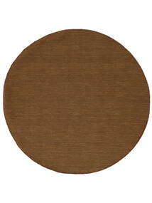 Kelim Loom Ø 200 Brown Plain (Single Colored) Round Wool Rug