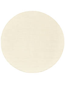  Ø 200 Plain (Single Colored) Kilim Loom Rug - Natural White Wool, 