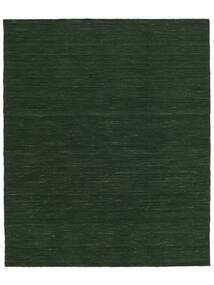  250X300 Plain (Single Colored) Large Kilim Loom Rug - Forest Green Wool