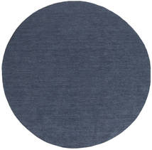 Kelim Loom Ø 300 Large Navy Blue Plain (Single Colored) Round Wool Rug