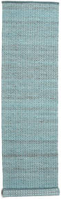  ウール 絨毯 80X350 Alva ターコイズ/ホワイト 廊下 小