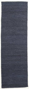  80X250 Plain (Single Colored) Small Alva Rug - Blue/Black Wool, 