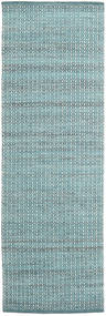 Alva 80X250 Small Turquoise/White Plain (Single Colored) Runner Wool Rug
