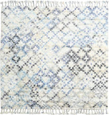  Χαλι Shaggy Μαλλινο 200X200 Greta Κρέμα Λευκό/Μπλε Τετράγωνο