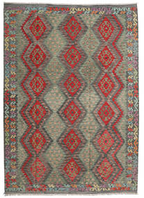  Kilim Afghan Old Style Tapis 214X296 De Laine Gris/Marron Carpetvista