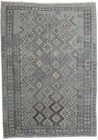 Kilim Afghan Old Style Alfombra 209X295 De Lana Gris/Gris Oscuro Carpetvista