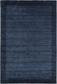  200X300 Plain (Single Colored) Handloom Frame Rug - Dark Blue Wool, 
