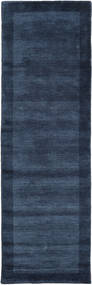  80X350 Plain (Single Colored) Small Handloom Frame Rug - Dark Blue Wool