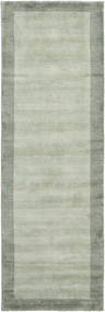  80X250 Plain (Single Colored) Small Handloom Frame Rug - Grey/Green Wool