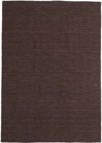 Kelim Loom 160X230 Mørkebrun Enkeltfarvet Uldtæppe