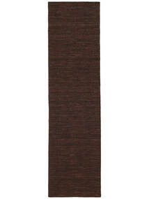  80X300 Plain (Single Colored) Small Kilim Loom Rug - Dark Brown Wool