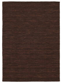  140X200 Plain (Single Colored) Small Kilim Loom Rug - Dark Brown Wool