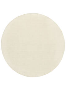 Kelim Loom Ø 200 Off White Plain (Single Colored) Round Wool Rug