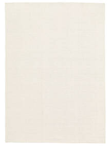  160X230 Plain (Single Colored) Kilim Loom Rug - Off White Wool