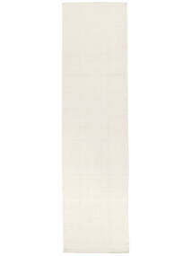 80X300 Plain (Single Colored) Small Kilim Loom Rug - Off White Wool