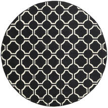 London Ø 225 Black/Off White Geometric Round Wool Rug