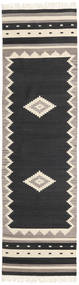 Tribal 80X300 Small Black Medallion Runner Wool Rug 