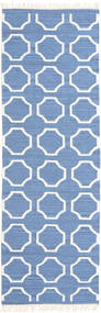 London 80X350 Small Blue/Off White Geometric Runner Wool Rug