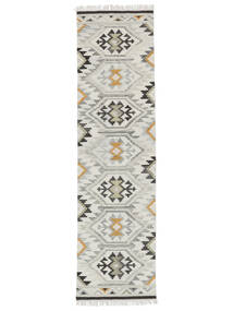 Mirzapur 80X300 Small Cream White/Mustard Yellow Geometric Runner Wool Rug 